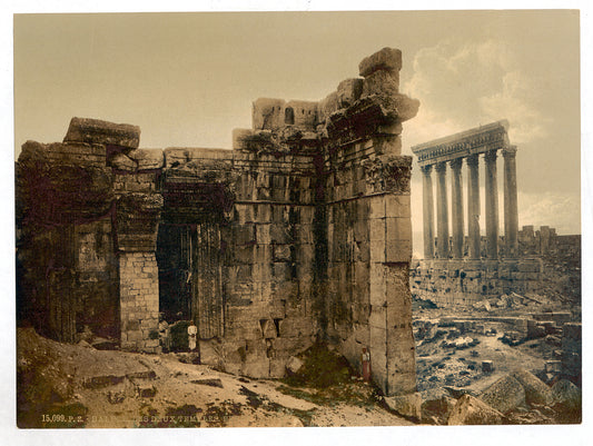 A picture of View of the two temples, Baalbek, Holy Land, (i.e., Ba'labakk, Lebanon)