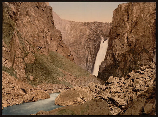 A picture of Vorinfos (i.e., Vøringsfoss) with bridge, Hardanger Fjord, Norway