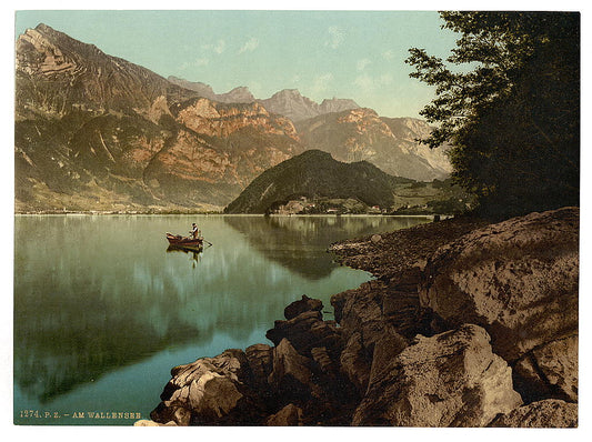 A picture of Wallenstadt Lake, and view of the town, St. Gall, Switzerland