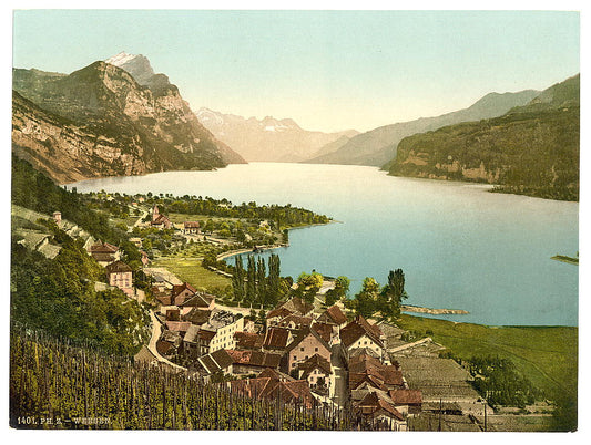 A picture of Wallenstadt Lake, Weesen, near Leistkamm and view on the mountain range of Aliver, St. Gall, Switzerland