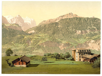 A picture of Well and Wetterhorn, with Hotel Alpbach, Bernese Oberland, Switzerland