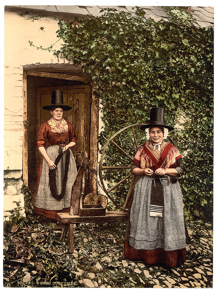 A picture of Welsh spinners and spinning wheel, Wales