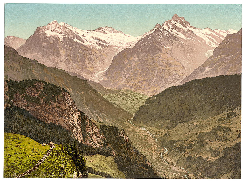 A picture of Wetterhorn and Schreckhorn, from Schynige Platte, Bernese Oberland, Switzerland