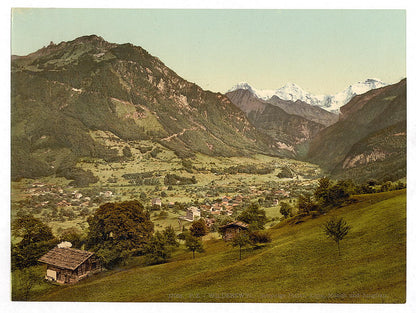 A picture of Wilderswil village, Schynige Platte, with Mount Eiger, Mönch, and Jungfrau, Bernese Oberland, Switzerland