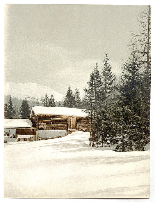 A picture of Winter scene with log structure, Grisons, Switzerland