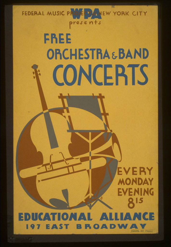 A picture of WPA Federal Music Project of New York City presents free orchestra & band concerts Educational Alliance, 197 East Broadway.