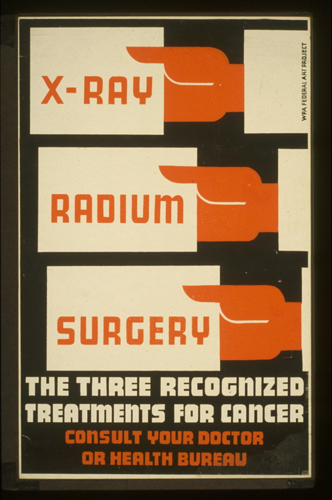 A picture of X-Ray, radium, surgery - the three recognized treatments for cancer Consult your doctor or health bureau.