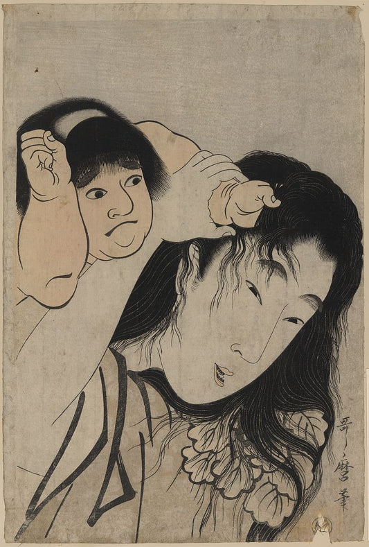 A picture of Yamauba no kami o tsukamu kintaro