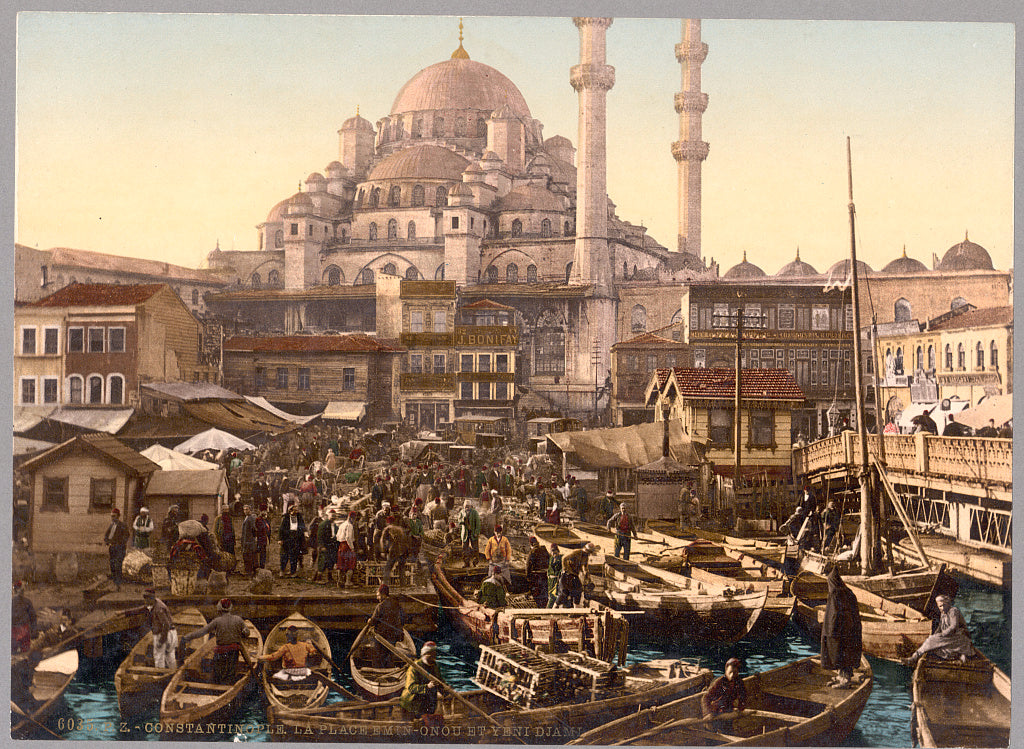 A picture of Yeni Cami mosque and Eminönü bazaar, Constantinople, Turkey