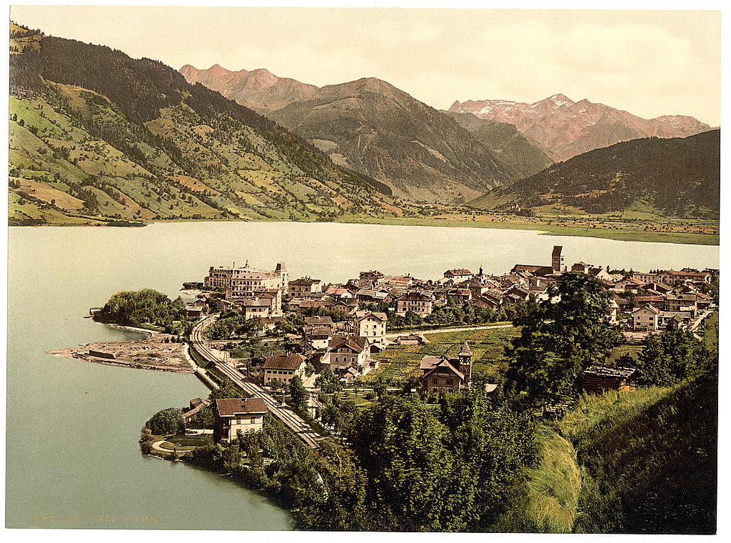 A picture of Zell on the lake (i.e., Zell am See) from the Kalvarienberg, Austria, Austro-Hungary