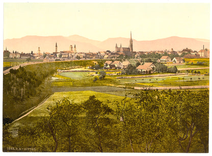 A picture of Zittau with mountains, seen from Eckartsberg, Saxony, Germany